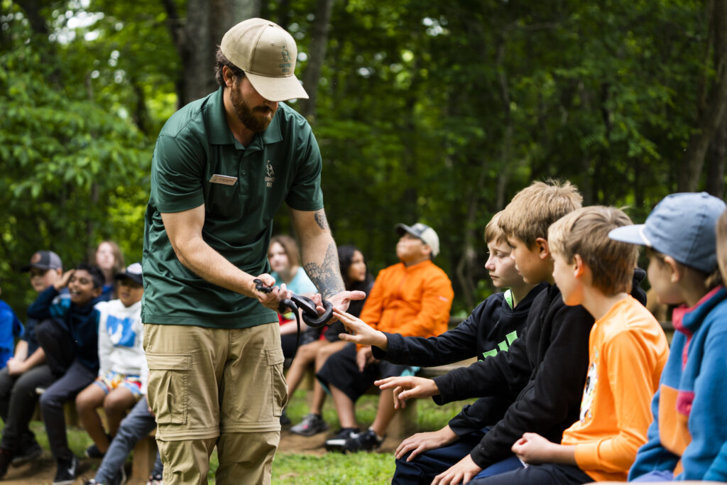 A school group visits Chimney Rock State Park.
